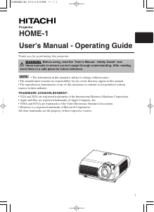 Manual Hitachi HOME-1 Projector