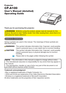 Manual Hitachi CP-A100 Projector