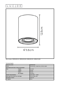 Руководство Lucide 22952/11/30 Tube Светильник