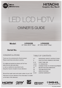 Handleiding Hitachi LE49A509 LED televisie