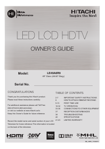 Handleiding Hitachi LE49A6R9 LED televisie