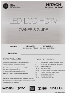 Handleiding Hitachi LE43A6R9 LED televisie