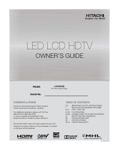 Handleiding Hitachi LE55G508 LED televisie