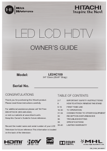 Handleiding Hitachi LE24C109 LED televisie