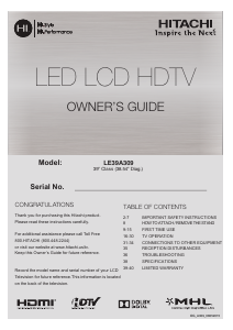 Handleiding Hitachi LE39A309 LED televisie