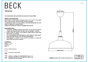 Bruksanvisning Mio Beck Lampa