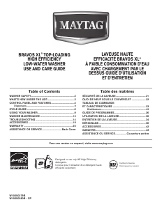 Mode d’emploi Maytag MVWB980BW Bravos Lave-linge