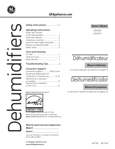 Manual GE ADER50LS Dehumidifier