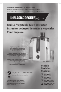 Mode d’emploi Black and Decker JE2060GY Presse-fruits