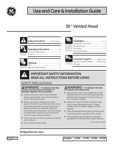 Manual GE JV930SCBR Profile Cooker Hood