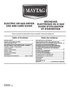 Manual Maytag MGDC555DW Centennial Dryer