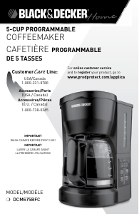 Mode d’emploi Black and Decker DCM675BFC Cafetière