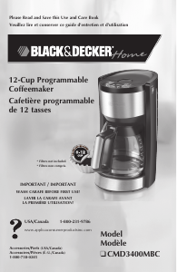 Mode d’emploi Black and Decker CMD3400MBC Cafetière