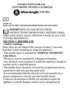 Manual White Knight LPG86A Dryer