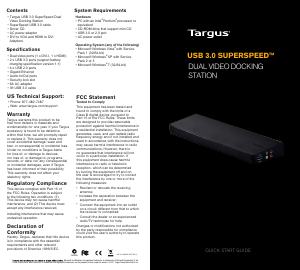 Handleiding Targus ACP70USZ Docking Station