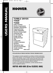 Manual Hoover TV 630 001 Dryer