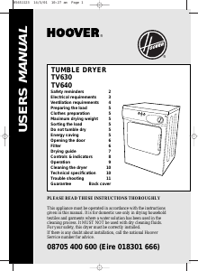 Manual Hoover TV 640 001 Dryer