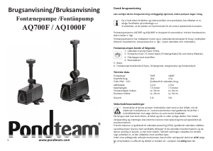 Bruksanvisning Pondteam AQ700 Fontänpump