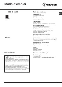 Mode d’emploi Indesit IDC 75 (FR) Sèche-linge