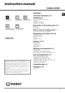 Hướng dẫn sử dụng Indesit IDCE 745 (EU) Máy sấy