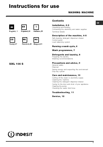 Manual de uso Indesit SIXL 106 S (EU) Lavadora