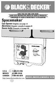 Manual Black and Decker EC70 Can Opener