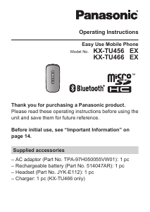 Manual Panasonic KX-TU456 Mobile Phone