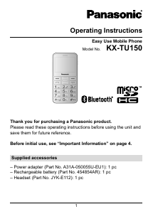 Manual Panasonic KX-TU150 Mobile Phone