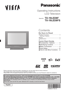 Manual Panasonic TX-19LED8FS Viera LCD Television
