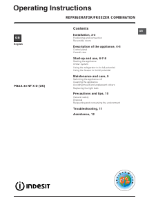 Manual Indesit PBAA 33 NF X D (UK) Fridge-Freezer