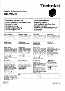 Bedienungsanleitung Technics SB-W500 Subwoofer