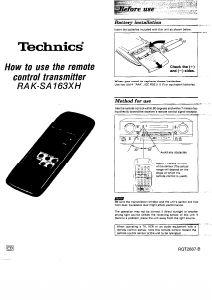 Manual Technics RAK-SSA163XH Remote Control