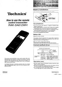 Manual Technics RAK-SSA612WH Remote Control