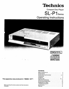 Manual Technics SL-P1 CD Player