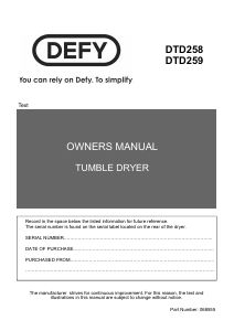 Manual Defy DTD 258 Dryer
