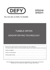 Manual Defy DTD 310 Dryer
