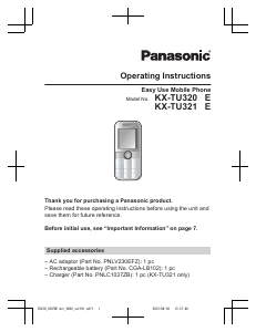 Manual Panasonic KX-TU321EBE Mobile Phone