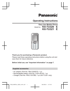 Manual Panasonic KX-TU320EBE Mobile Phone