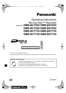 Manual Panasonic DMR-BCT850EG Blu-ray Player