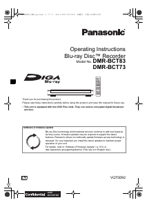 Manual Panasonic DMR-BCT73EN Blu-ray Player