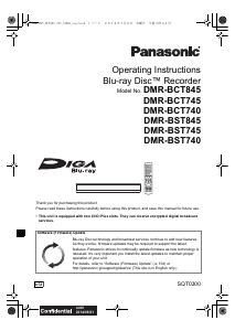 Manual Panasonic DMR-BCT845EG Blu-ray Player