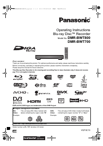 Bruksanvisning Panasonic DMR-BWT800EB Blu-ray spelare