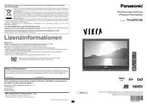 Bedienungsanleitung Panasonic TH-42PX74E Viera Plasma fernseher