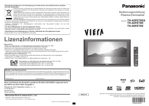 Bedienungsanleitung Panasonic TH-42PZ70EA Viera Plasma fernseher
