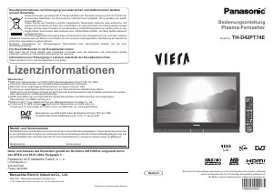 Bedienungsanleitung Panasonic TH-D42PT74E Viera Plasma fernseher