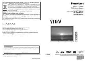Mode d’emploi Panasonic TH-50PV600E Viera Téléviseur plasma