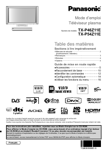 Mode d’emploi Panasonic TX-P46Z11E Téléviseur plasma