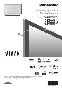 Manual Panasonic TX-P50X10Y Viera Plasma Television