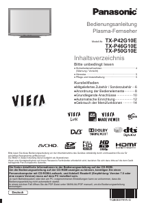 Bedienungsanleitung Panasonic TX-P50G10E Viera Plasma fernseher