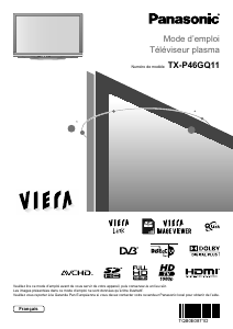 Mode d’emploi Panasonic TX-P46GQ11 Viera Téléviseur plasma